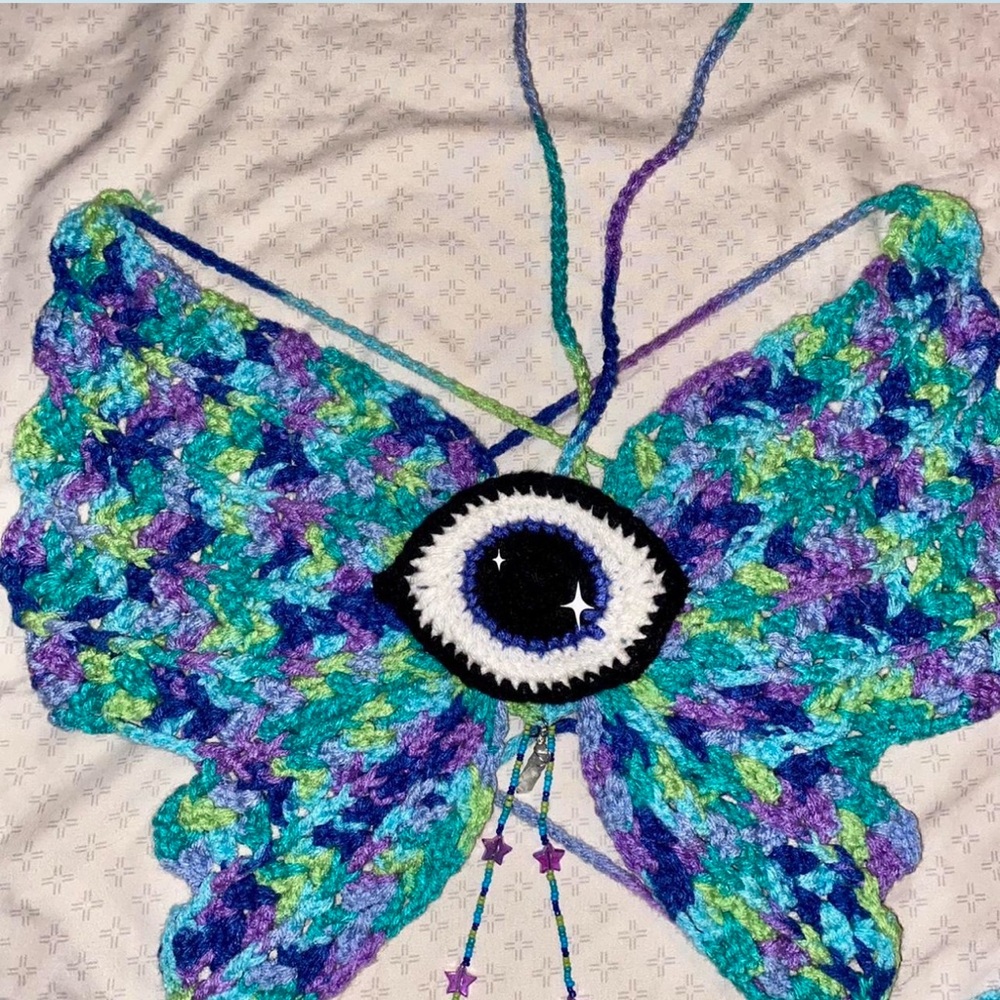 Earthbound Enchantment Unique Rave Festival Crochet Butterfly Top Eye